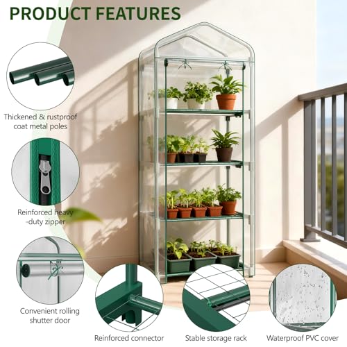 SUNYRISY 4 Tier Indoor Greenhouse with Grow Lights