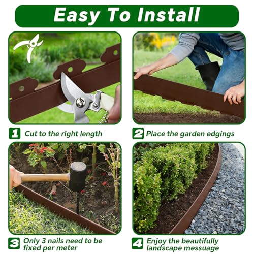 Garden Edging Border, 2In x 100 FT Landscape Edging with 90 Spikes, Brown - size: 100ft Brown-1