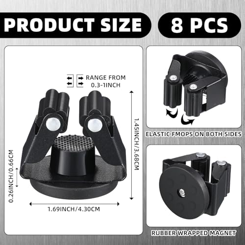 Vercraft 8 Pcs Magnetic Broom Holder Wall Mounted Anti Slip Rack,Black - color: Black