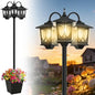 3-Head Solar Lamp Post with Planter, 74" Solar Lamp Post Light - size: Vintage Pattern