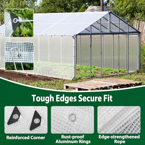 6X8FT Heavy Duty Clear Greenhouse Tarp, 16 Mil, Waterproof, Grommets - size: 6*8ft-1PC