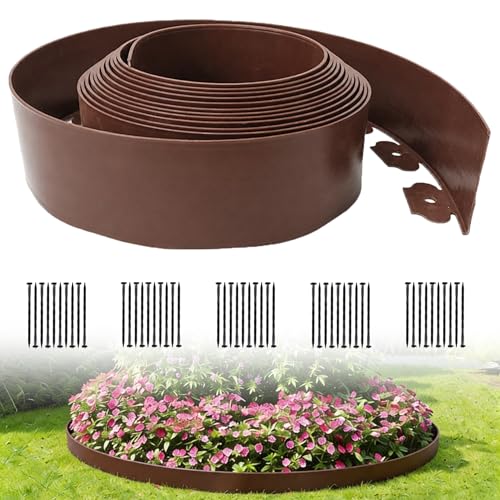 33FT Landscape Edging, 4 Inch Garden Edging Border with 50 Spikes, Flexible Lawn Edging for Trees, Landscape, Garden, Flower Beds, Lawn, Yard, Pathway, Paver Edge-Brown - color: Brown, size: 4in*33FT