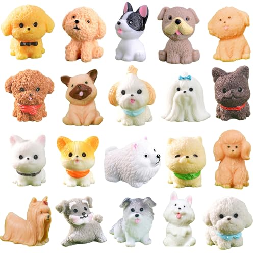 24 PCS Mini Dog Figurines, Mini Resin Animals in Bulk Miniature Tiny Puppy Dogs Figures for Cake Decorations Topper Moss Landscape Garden Birthday Party Home Decor