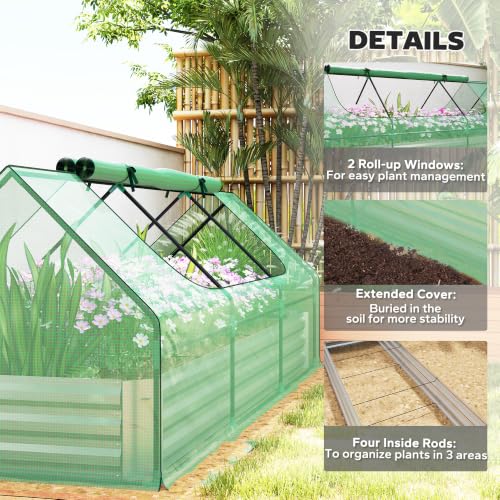 Outsunny 8.6 x 3 x 1ft Metal Planter Box with Mini Greenhouse, Green/Silver - color: Green and Silver, size: 8.6' x 3'