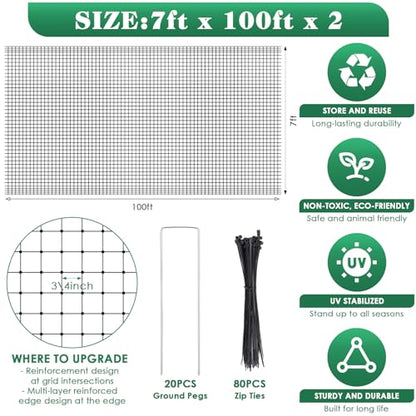 2 Roll Deer Fence Netting, 7.5 x 200 ft Heavy Duty Garden Netting