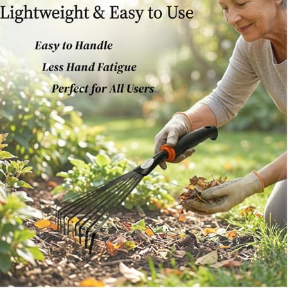 2 Pack Small Hand Rake for Gardening, Mini Leaf & Shrub Rake with Durable Steel Tines, Ergonomic Non-Slip Handle for Flower Beds, Lawn, Leaves & Yard Cleanup