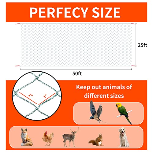 Bird Netting 25'x50' with 1" Square Mesh Bird Net Garden Netting for Chicken Coop, Aviary, Deer Fence, Fruit Tree - size: 25*50ft