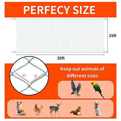 Bird Netting 25'x50' with 1" Square Mesh Bird Net Garden Netting for Chicken Coop, Aviary, Deer Fence, Fruit Tree - size: 25*50ft