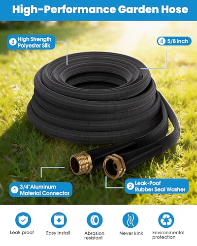 100 FT Garden Hose, Non-Expanding Water Hose, Ultra Flexible, Burst-Resistant, Kink-Free, High-Pressure Garden Hose for Easy All-Weather Use on Lawns, Gardens, and Outdoor Cleaning - size: 100ft