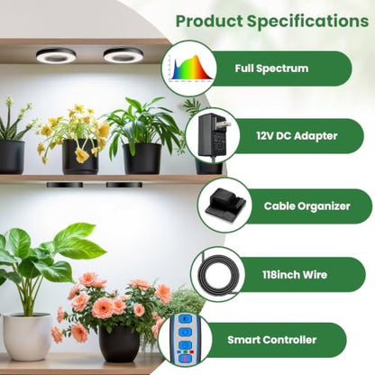 Kullsinss 3.5" Grow Lights for Indoor Plants, 36W Full Spectrum Plant Light - size: 6-Head/Black