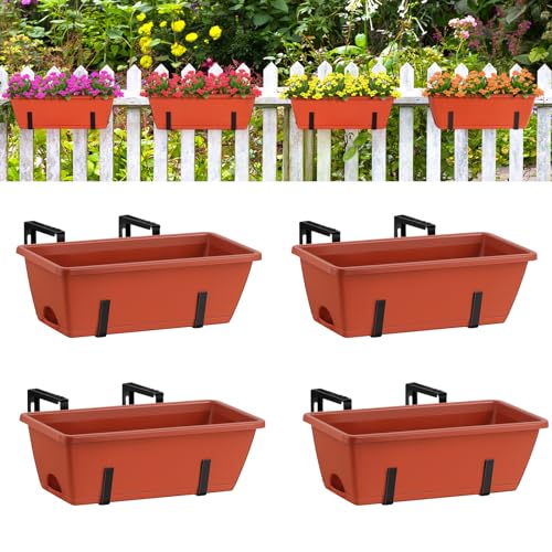 Window Boxes Planters 17’’ Railing Planter Box with Adjustable Brackets - color: Red+black Brackets