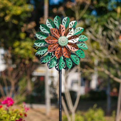 Viveta Wind Spinner Outdoor, Kinetic Metal Wind Sculptures & Spinners - color: Green Copper