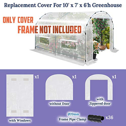 Greenhouse Replacement White Cover for Large Hot House , Support Arch Climbing Frame , Cover Comes in 3 Pieces, with ABS Clamps (Frame Does NOT Included) (10' x 7' x 6') - size: 10' x 7' x 6'