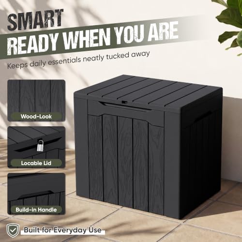 Flamaker Deck Box 30 Gallon, Waterproof Resin Small Storage Box with Lid - color: Black, size: 30 Gallon