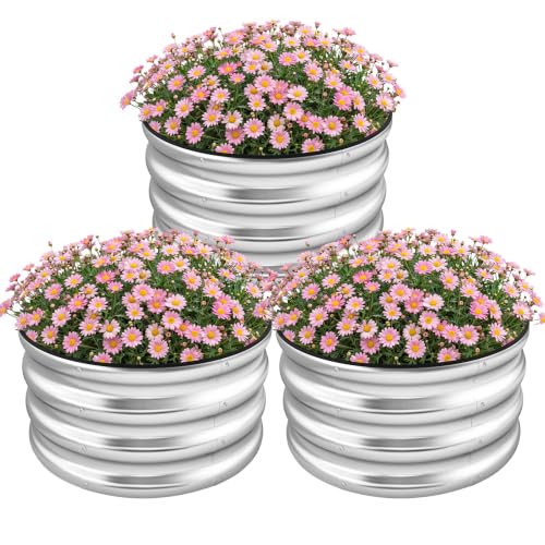 3-Pack Round Raised Garden Bed Outdoor 2x2x1ft Planter Box, Silver - color: Silver, size: 2x2x1ft (3 PCS)