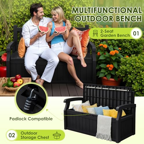 Greesum 80 Gallon Outdoor Storage Bench, Deck Box, Dark Black - color: Dark Black, style: Basic Version