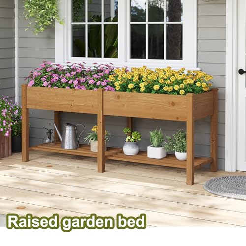 GHWIE Raised Garden Bed with Shelf,Elevated Wooden Planter Box with Legs,Garden Planter for Backyard, Patio, Balcony - color: Brown, size: 72*24*30.7in