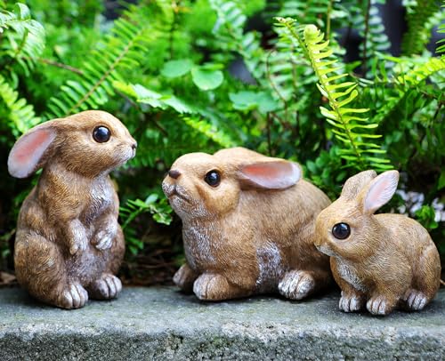 Bunny Decor Set of 3 Resin Easter Garden Statues Outdoor Indoor Home Yard - color: Brown