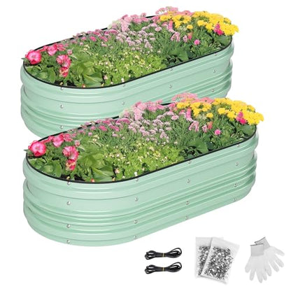 WORKPRO 2PK 4x2x1ft Galvanized Raised Garden Bed Set - color: Light Green, size: 4x2x1ft(2PK)