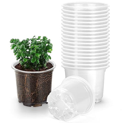 OUPSAUI 20 Pack 5 Inch Clear Nursery Pots for Plants, Clear Plastic Plant Pots with Drainage Holes, Flexible Nursery Pots Variety Pack, Seedling Planter Seed Starter Pots (5 Inch) - size: 5 INCH