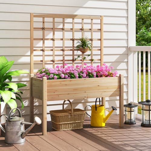 HAPPYGRILL Raised Garden Bed with Lattice Trellis & Legs - size: 47" x 24" x 63"