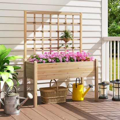 HAPPYGRILL Raised Garden Bed with Lattice Trellis & Legs - size: 47" x 24" x 63"