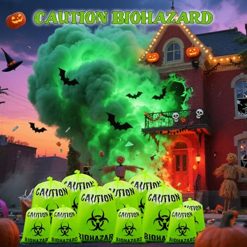 12 Pcs Green Large Halloween Lawn Leaf Bags Outdoor,Biohazard