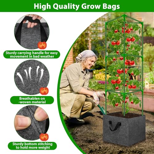 Tomato Cages for Garden with Grow Bags, 2 Pack Tomato Cage Trellis - size: 2-Pack with Bags