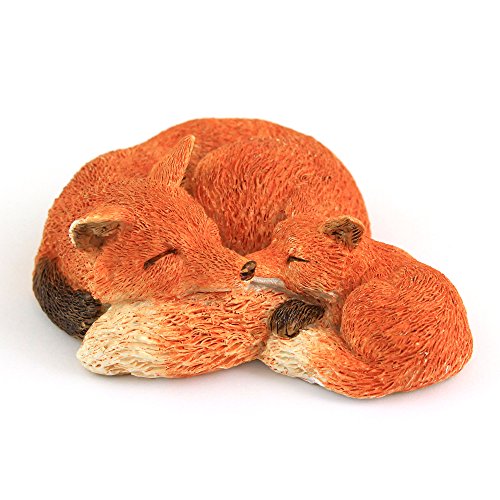 Top Collection Miniature Fairy Garden and Terrarium Sleeping Mama Red Fox with Baby