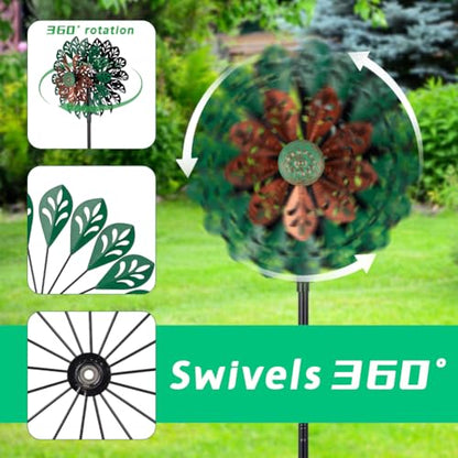 Viveta Wind Spinner Outdoor, Kinetic Metal Wind Sculptures & Spinners - color: Green Copper
