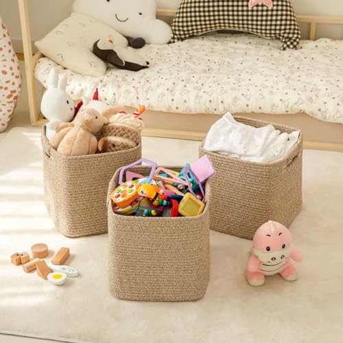 OIAHOMY Storage Cubes 11 Inch Storage Bins 3-Pack Square Baskets Brown - color: Brown