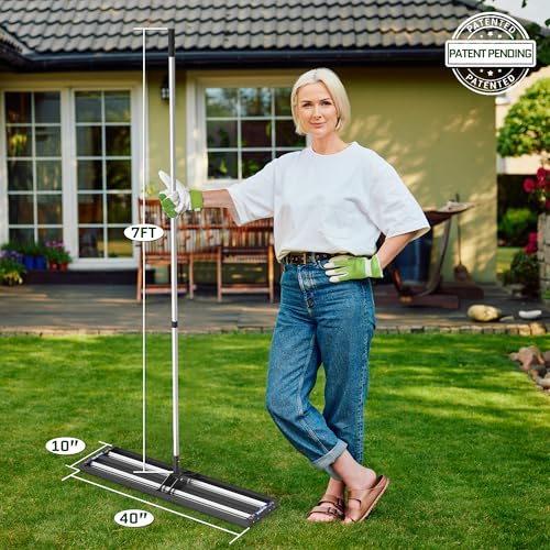 Updated Lawn Leveling Rake 40"x10", Lawn Leveler with Aluminum Rollers - size: 40''x10'' With Roller (Black)