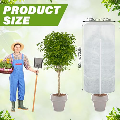 WILLBOND 2 Pcs 47 x 71 Inches Rounded Top Plant Covers Freeze Protection Frost Cloth with Zipper Drawstring Winter Cylindrical Frost Cloths Shrub Covers for Shrub Bush Fruit Tree Potted - size: 47 x 71 Inches