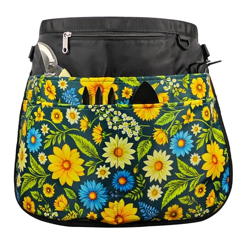 Bafelia Garden Apron for Women with 7 Pocket,Half Florist Apron Harvesting Apron - color: Green Flowers
