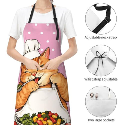 Art Apron with Pocket for Women Men - color: Pink Cat Chef