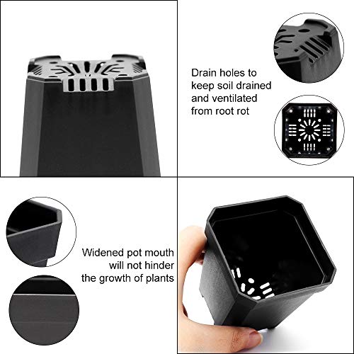 30Pcs 3" Nursery Pot with 30 Saucers Black, Square Plastic Plants Pots - color: Black