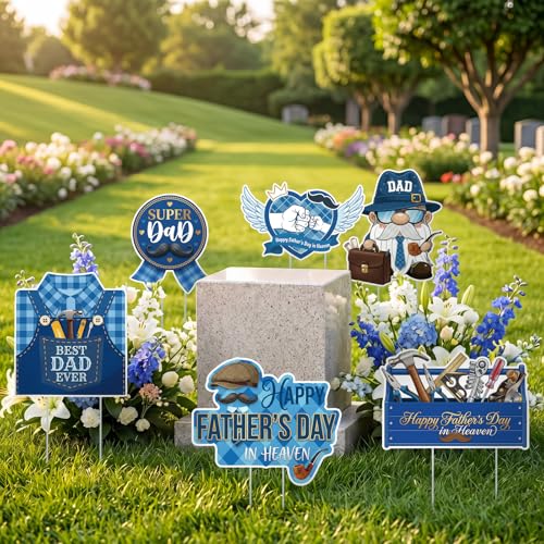 Sieral 6 Pcs Father Day Cemetery Sign, Birthday Grave Decor Waterproof - style: Father Day