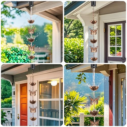 8.8ft Rain Chain for Gutters Downspouts Outside,Butterfly Rain Chain Cups - color: Butterfly