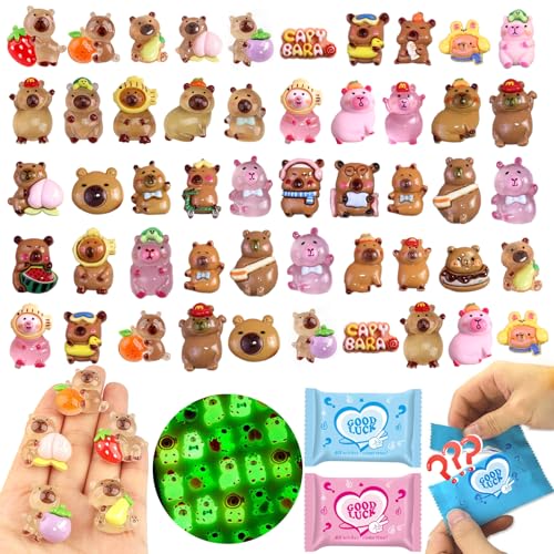 50 Pcs Random Mini Capybara with Glow in the Dark Feature, Individually Packaged Blind Bags – Cute Collectible Resin Toys for Kids, Fairy Gardens, Desk Decor, Party Favors, and Creative DIY Projects - color: Capybara