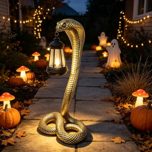 Halloween Decor Solar Snake Garden Statue,19.89'' Snake for Yard Lawn Garden Patio Scary Halloween Decorations,Indoor Haunted House Prop and Home Party Decor - color: Large Bronze Snake