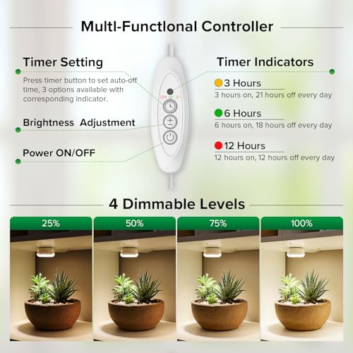7W Small Grow Light for Indoor Plants with Timer and Dimming - size: 1-Head