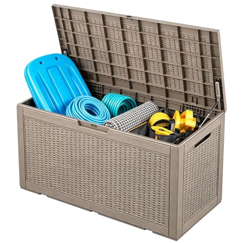 100 Gal Outdoor Storage Box Waterproof Lockable,Deck Box,Gas Lift,Grey - color: Grey, size: 100 Gallon