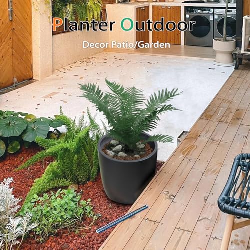 Heyzier Concrete Planter Outdoor Indoor, Large Cement Plant Pots for Trees Flowers (Black, 18 inch)