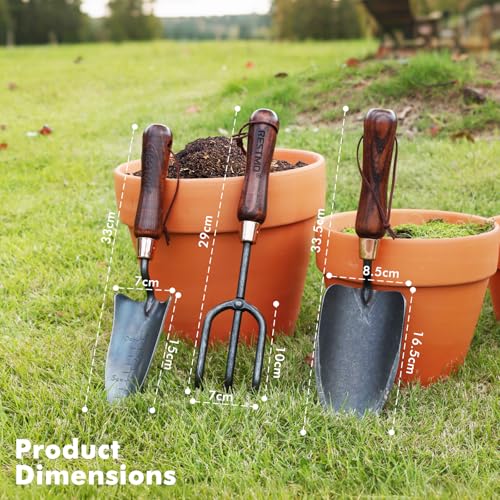 RESTMO Gardening Tools Set, 3-in-1, Carbon Steel, Wooden Handle, Brown - size: Gardening Tool Set