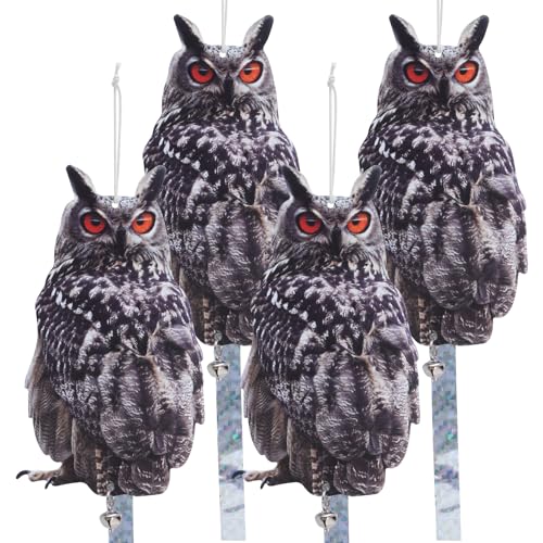 Owl Scarer for Gardens, 2Pack Fake Owl Hanging Effective Cardboard Owl Deterrent for Garden Patio Windows - color: 4 Feathered Owl02