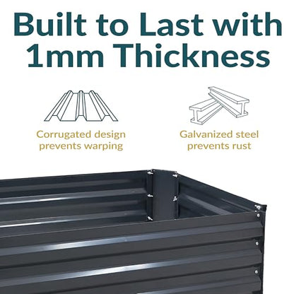 Sunnydaze Galvanized Raised Garden Bed, Rectangle, 4x2x1 ft, Dark Gray - color: Dark Gray