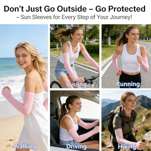UV Sun Protection Arm Sleeves with Thumb Holes for Men Women - color: Red+rose Red