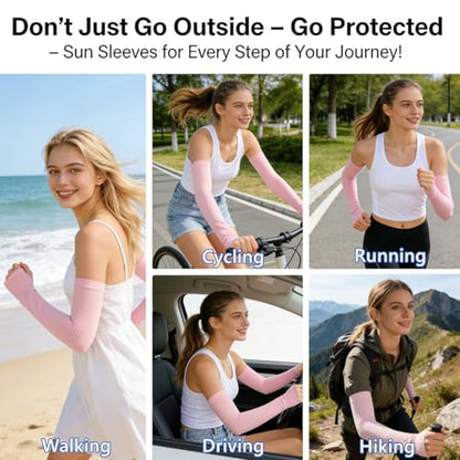 UV Sun Protection Arm Sleeves with Thumb Holes for Men Women - color: Red+rose Red