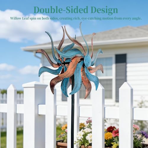 Copper & Teal Willow 360° Metal Wind Spinners Outdoor, 53" H - color: Copper & Teal 54*12 Inch