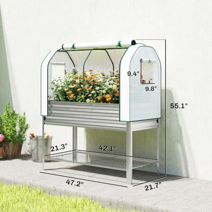 Outsunny Galvanised Raised Garden Bed with Greenhouse Cover, Silver - color: Silver
